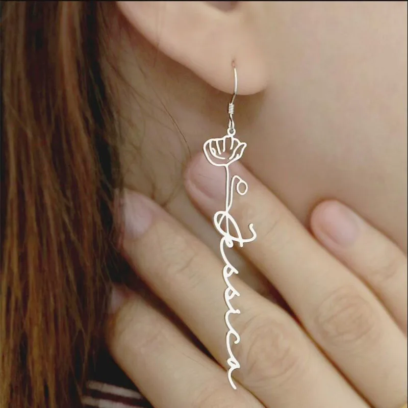 

2022 New Design Custom Name Earrings Birth Flower Stainless Steel Jewelry Stylish Earring for Women