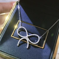 s925 silver bow necklace full diamond bow knot clavicle chain simple fashion all match necklace female