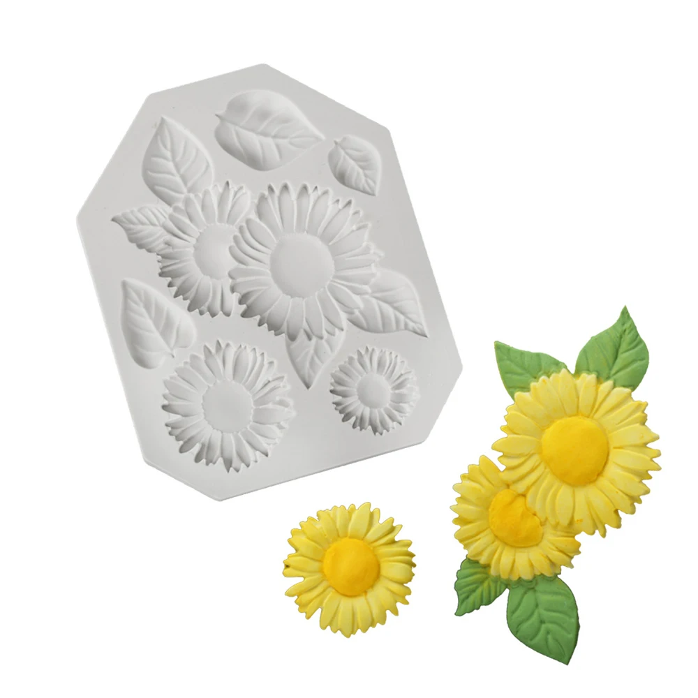 

Sunflower Silicone Fondant Mold Leaf Flower DIY Chocolate Sugarcraft Embosser Cake Decorated Topper Icing Baking Mould