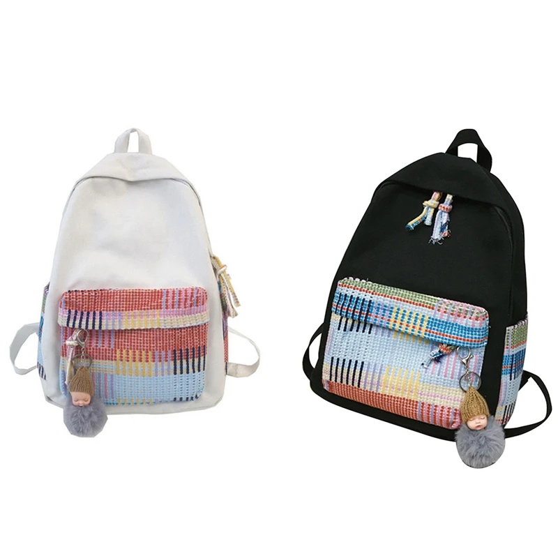 

Backpack Girls Canvas College Style Shoulder Bag Fashion Harajuku School Bag Check Travel Backpack
