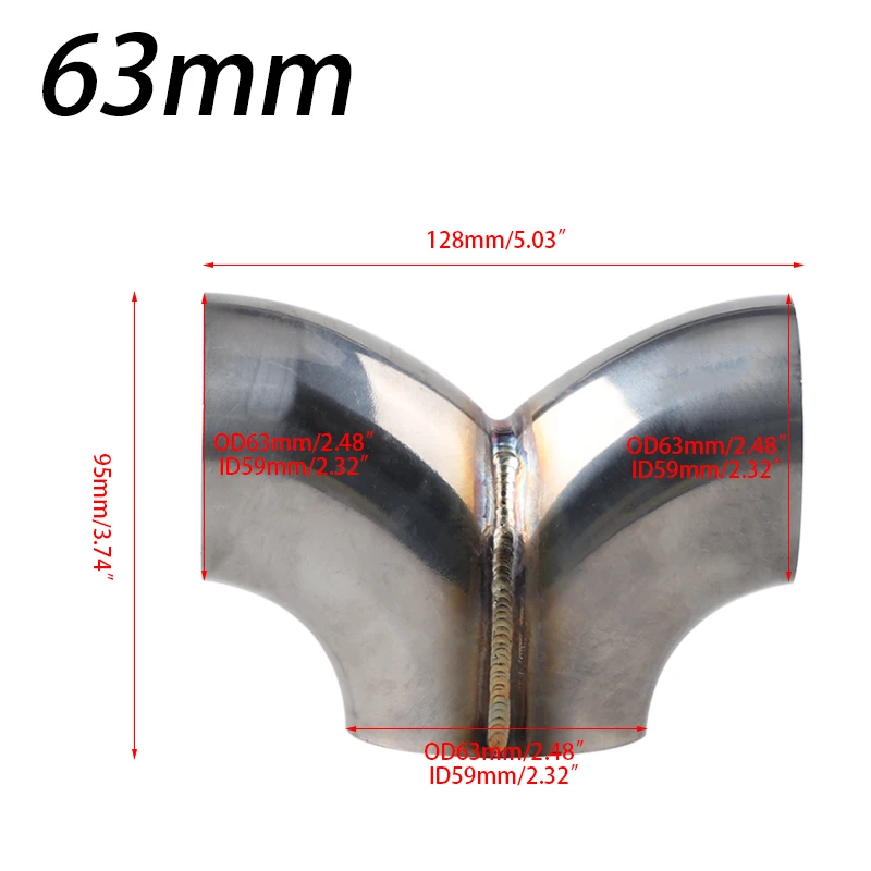 

Универсальный автомобильный выхлопной Y-образный разъем 51 мм, 57 мм, 63 мм, 76 мм для адаптера из нержавеющей стали, соединительная труба