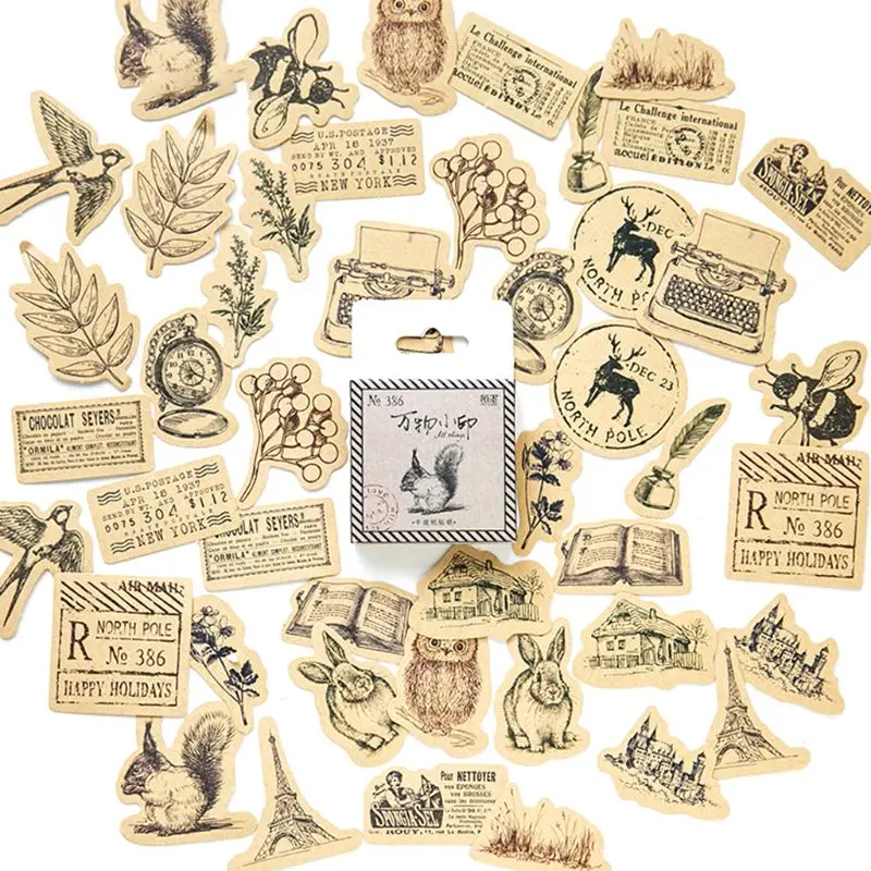 

57EC 46pcs/box Retro Stationery Stickers Sealing Label Travel Sticker DIY Scrapbooking Diary Planner Albums Decorations