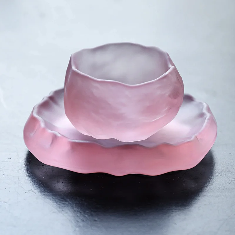 

Pink color tea glass cup with saucer 220416-14