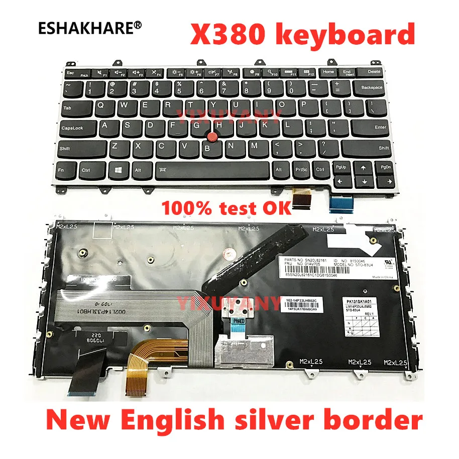 

for Lenovo Notebook X380 keyboard new English silver border 100% test OK