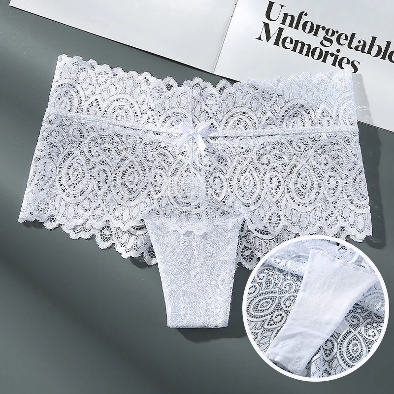 Трусы женские кружевные треугольные с бантиком пикантные дышащие трусы разрезом