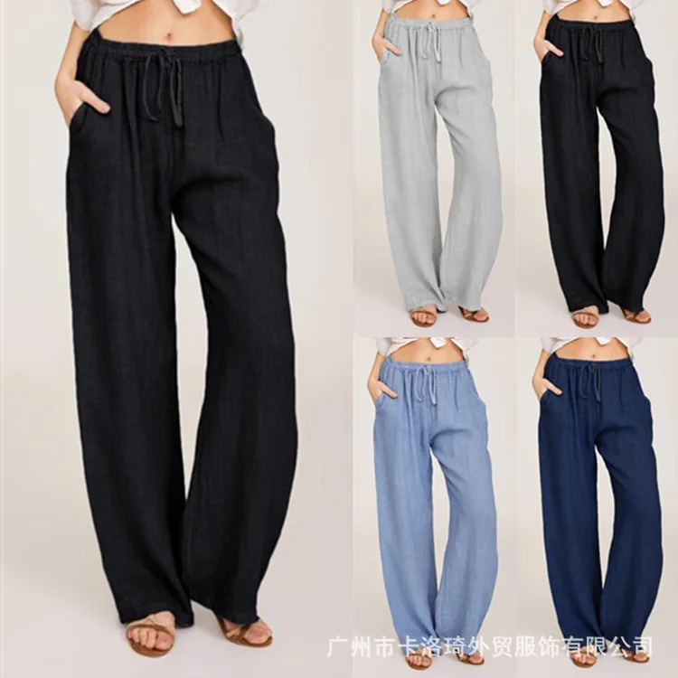 

2021 Women's New Large Size Loose and Comfortable Linen Casual Pocket Trousers