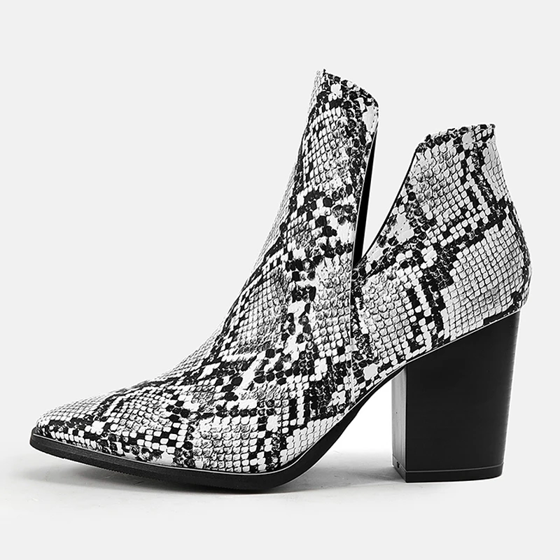 

Women's Ankle Boots Fashion Designer Snake Pattern Heel Boots for Women Autumn Winter Pointed Toe High Heels Woman Shoe Booties