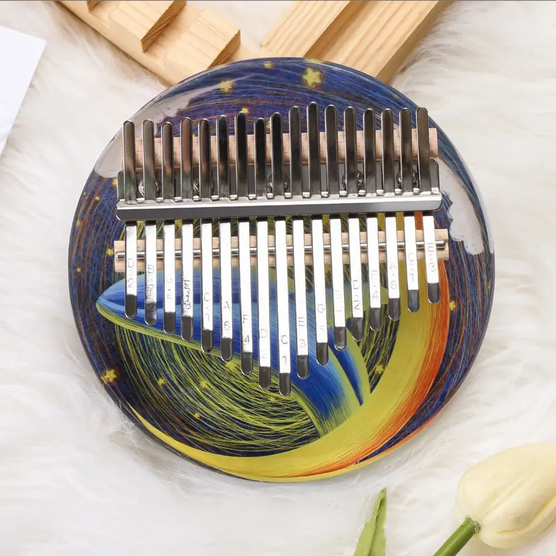 Round Kalimba Finger Piano for Beginners Colorful Transparent Creative Children Birthday Gifts Keyboard Musical Instruments 2022