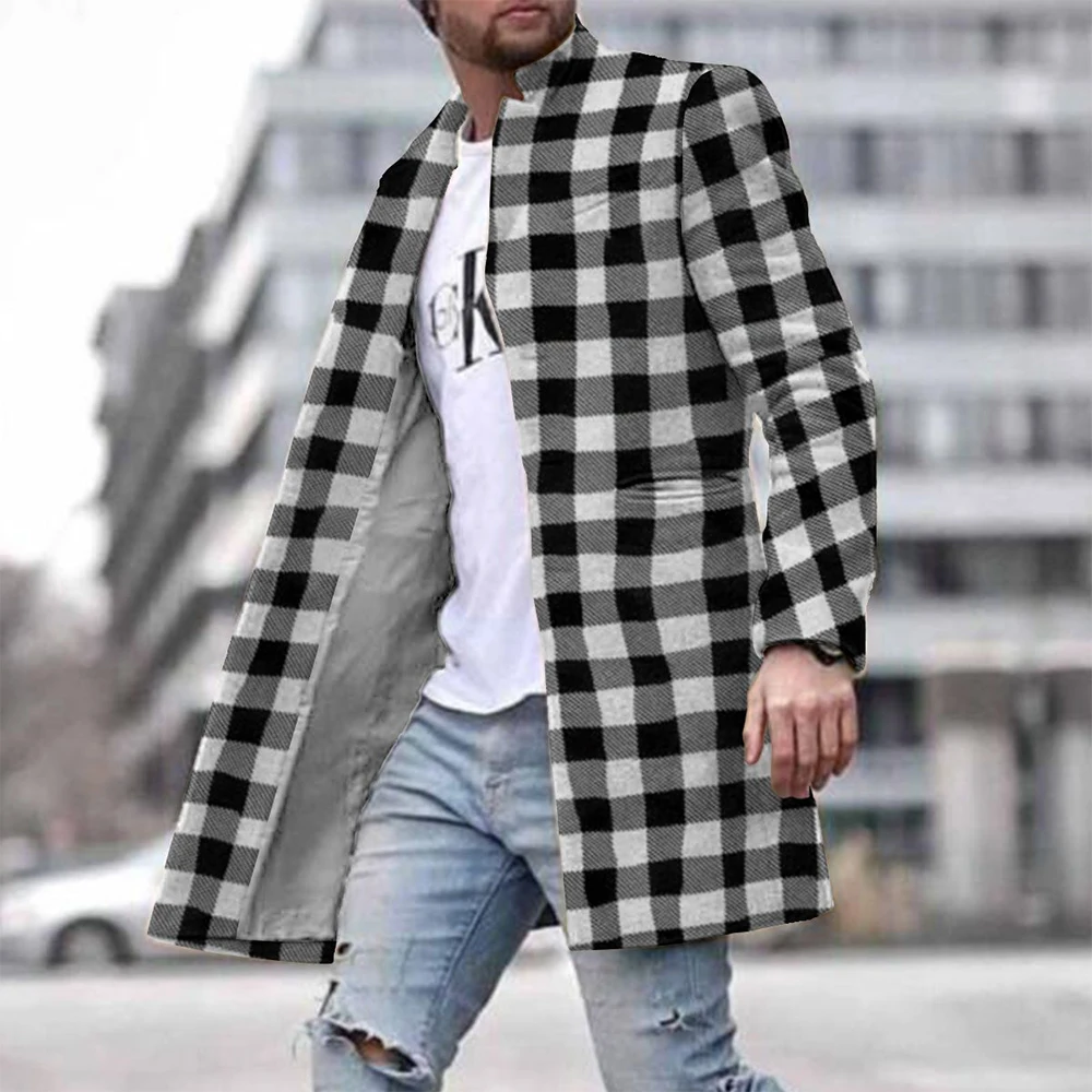 

Men Lapel Collar Long Sleeve Blazer Business Long Coat Formal Jacket Overcoat Plaid Coat Jacket Men Woolen Overcoat S50