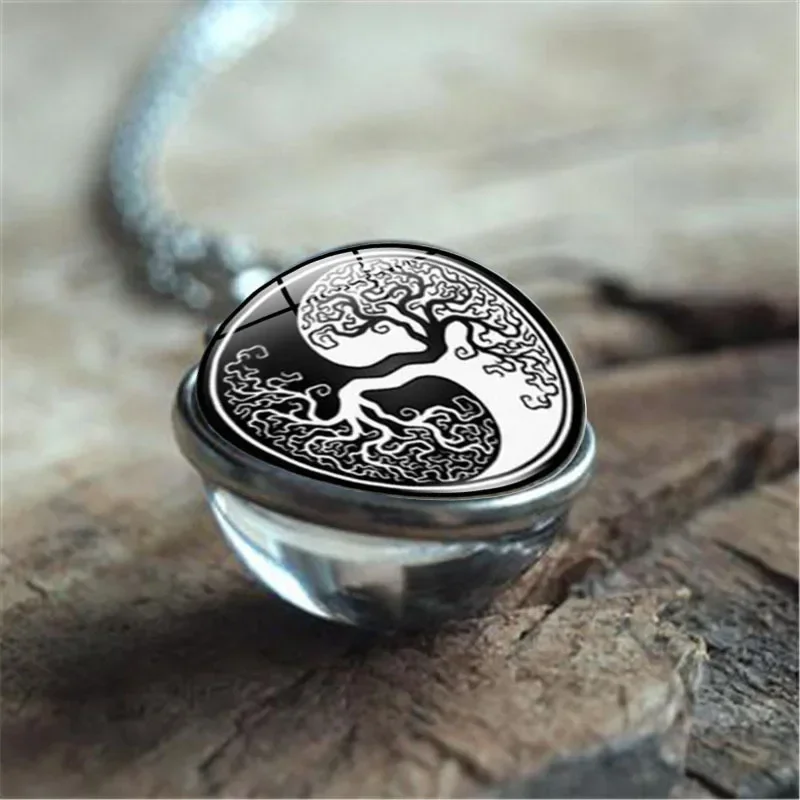 Новое модное ожерелье с изображением дерева жизни Инь-Янь двухсторонняя