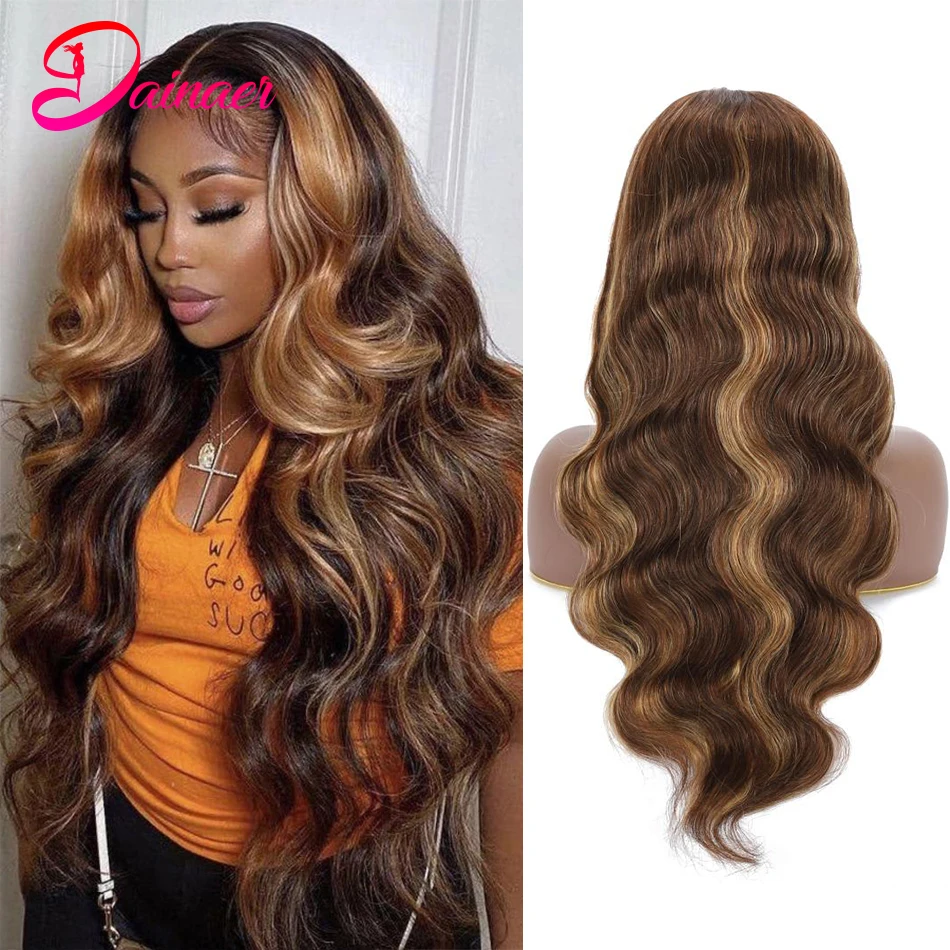 Brazilian Highlight Wig Human Hair 30 Inch Body Wave Wig For Women Ombre 4 /27 Highlight Wigs Remy Hair Colored Human Hair Wigs