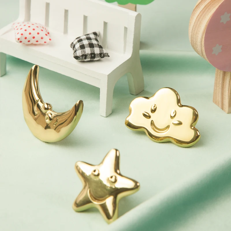

Creative Stars, Moon, Clouds, Bright Gold Handle, Brass Cabinet, Wardrobe, Children's Bucket Cabinet, Cute Little Handle