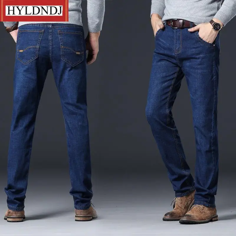Men Business Fashion Straight Regular Stretch Denim Trousers Jeans Spring Autumn New Men's Smart Elastic Jeans