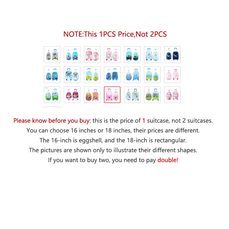 New kids rolling luggage travel suitcase spinner wheels trolley luggage bag children's cabin carry on suitcase cartton animal