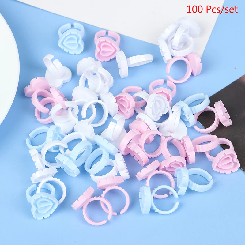 

100Pcs Heart Shape Eyelash Glue Fan Cup Rings Holder Tattoo Pigment Container