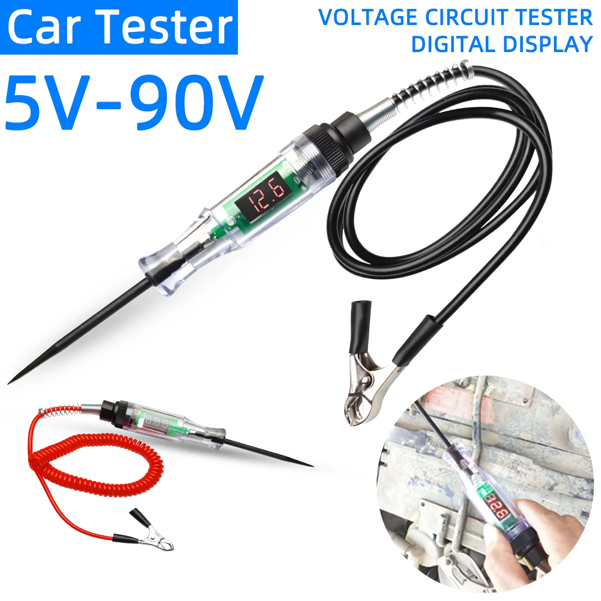 

5V To 90V Car Tester Pen Voltage Circuit Test DC Digital Display Electric Pen Probe Pen Auto Diagnostic Tools 6V 12V 24V 48V