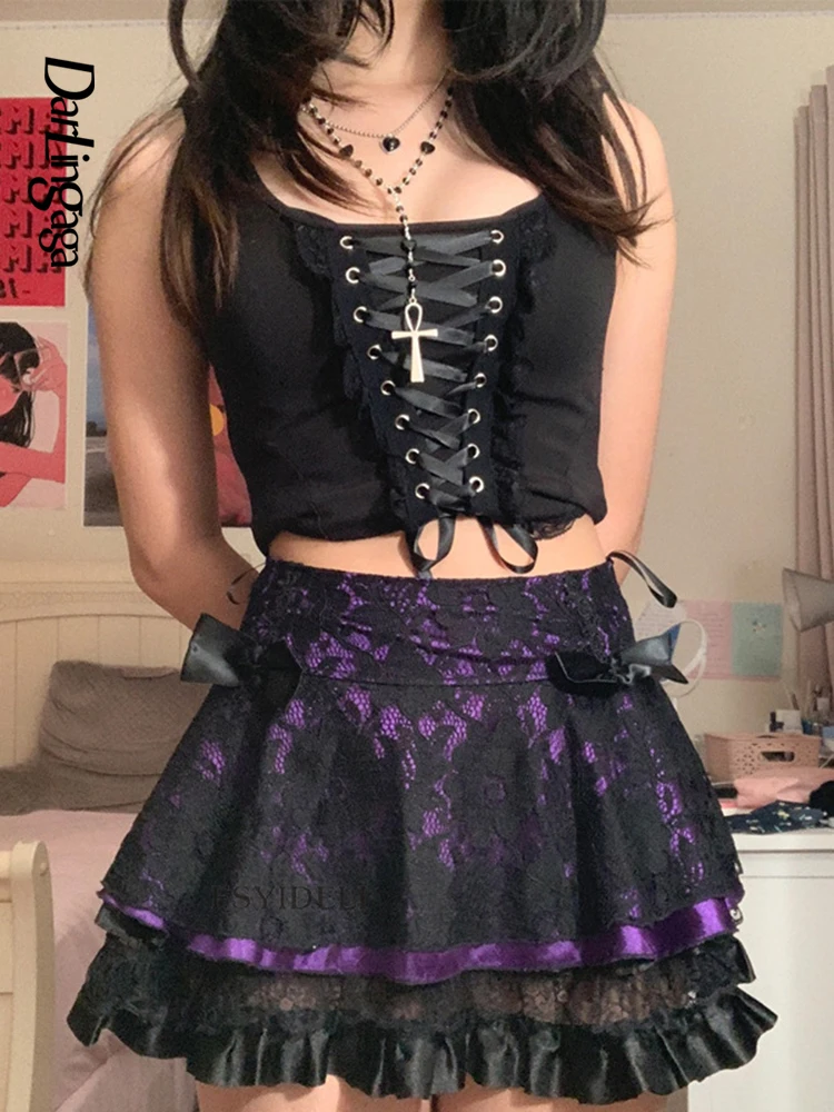 

Женская плиссированная мини-юбка с оборками, высокой талией и бантом