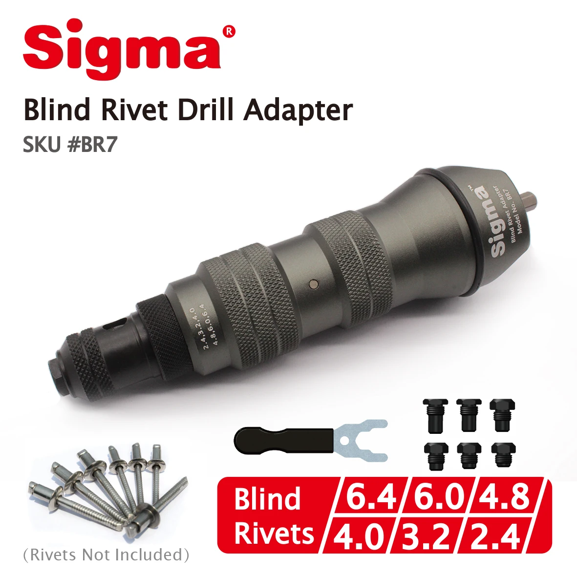 Sigma # BR7 HEAVY DUTY Blind Pop Niet Bohrer Adapter Cordless oder Elektrische bohrmaschine adapter alternative luft riveter niet gun