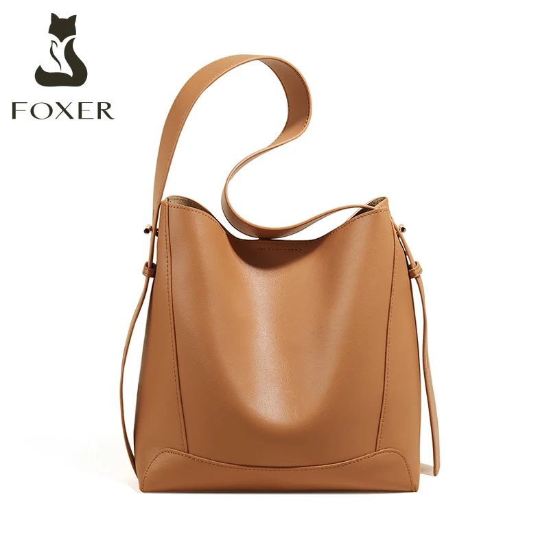 foxer lady fashion retro shoulder bag large capacity messenger bag office women commuter bag split leather wide strap female bag free global shipping