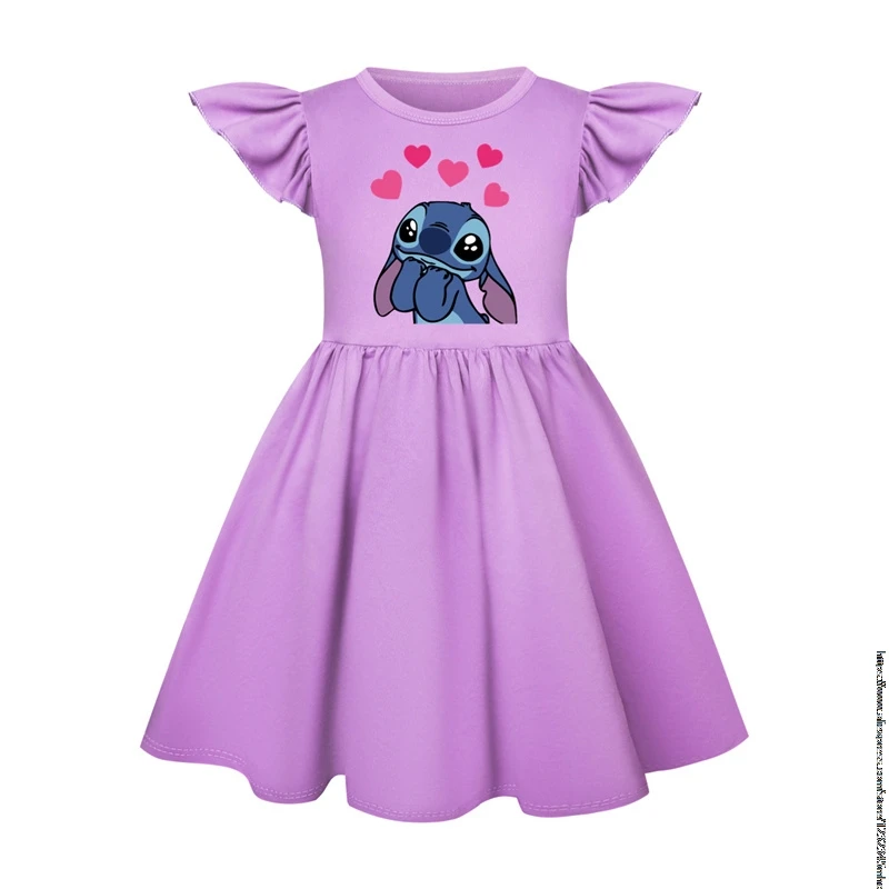 Лидер продаж новое платье для девочек с рисунком Лило и Ститч летающим рукавом
