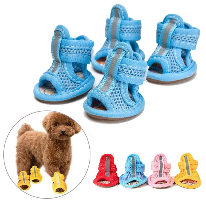 4PCS/set Summer Dog Shoes Breathable Non-slip Sandals for Small Dogs Puppy Pet Dog Socks Sneakers Cat Shoes Boots