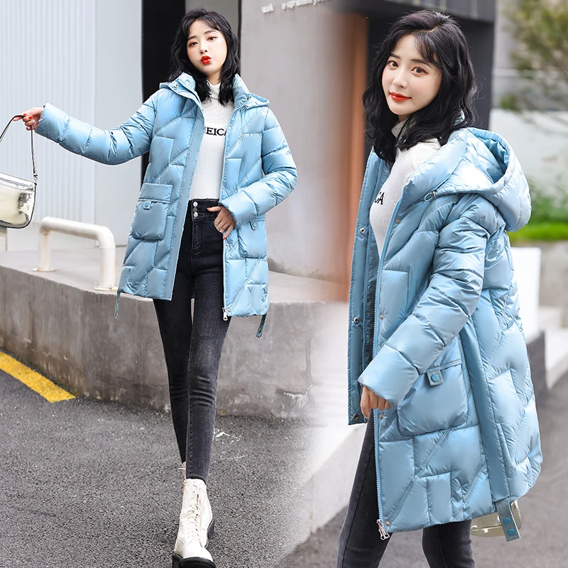 Fashion Women Jacket 2022 New Winter Parkas Female Glossy Down Cotton Jackets Hooded Casual Warm Parka Coat Female Outwear