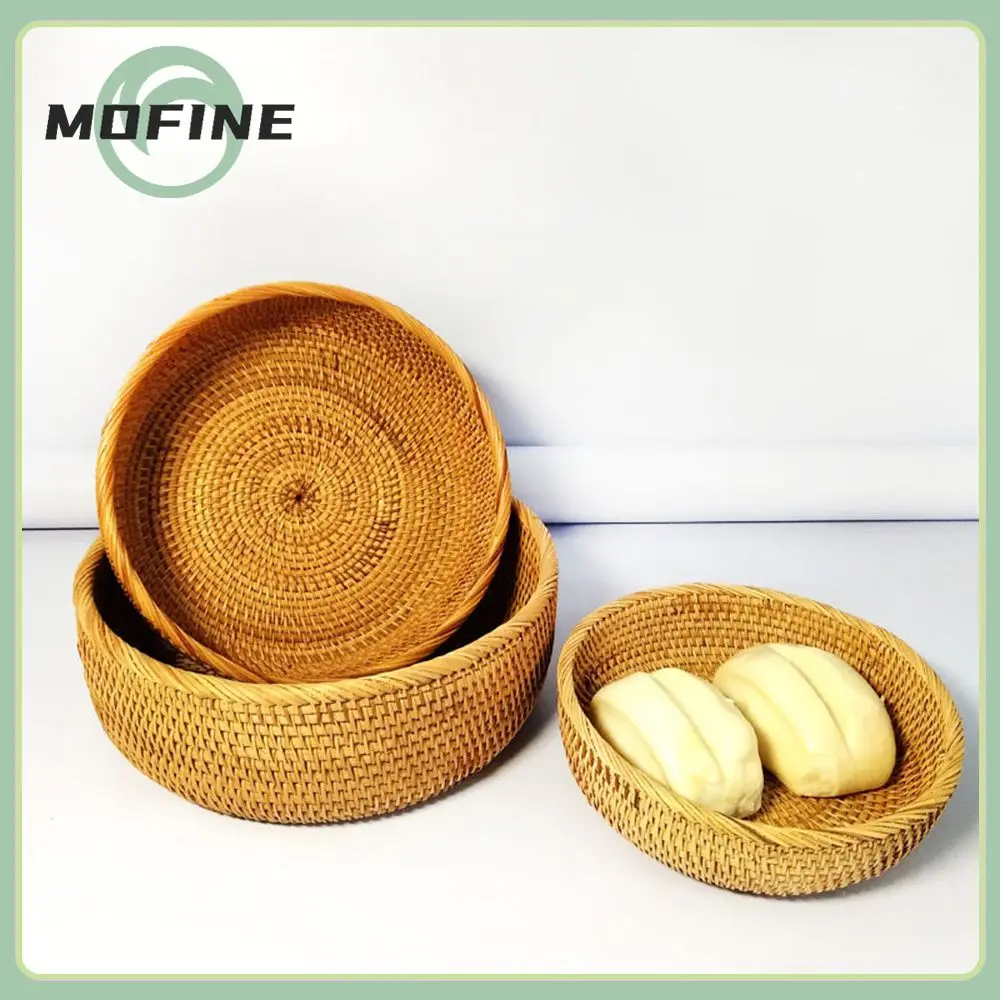 

Pure Natural Rattan Basket Yellow Vine Hand-woven Organize Box Fashionable Storage Basket Kitchen Supplies Durable Snack Basket