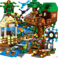new compatible my world minecraftinglys building village city tree house waterfall warhorse bricks toys for children gifts