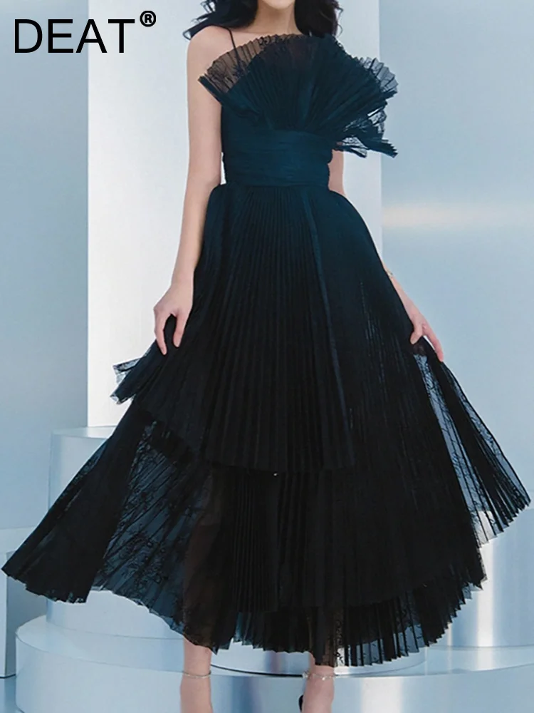 DEAT модное женское вечернее платье без бретелек на талии плиссированные рукавов