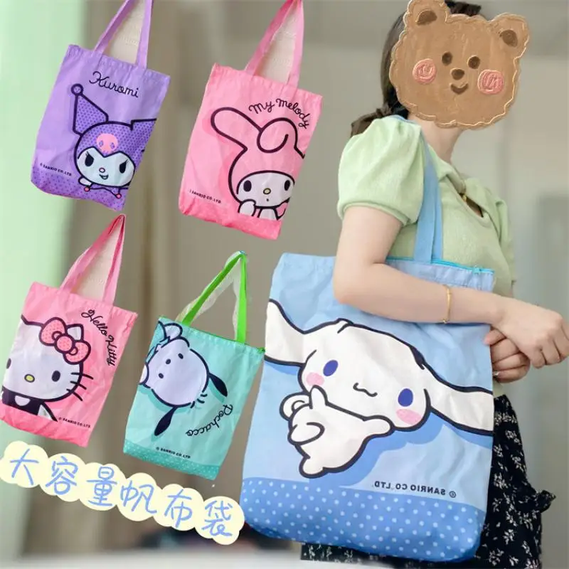 

Kawaii Sanrio аниме хобби My Melody Kuromi Cinnamoroll мультяшная Холщовая Сумка для покупок для девочек Выходная вместительная сумка через плечо