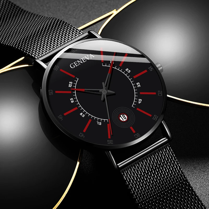 

Часы наручные мужские кварцевые в минималистичном стиле, модные деловые ультратонкие аналоговые из нержавеющей стали с сетчатым браслетом