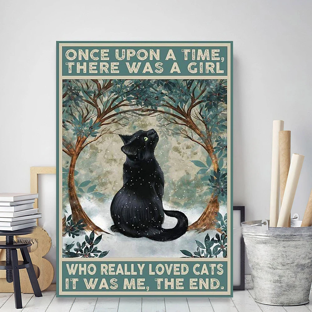 

Постер кошки-когда-то была девушка, которая действительно любит кошки, черную кошку на стену, кошку в лесу, постер с кошкой