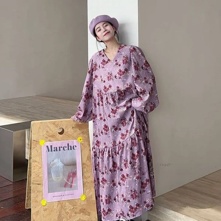 [Улун из молочной соли] HL осеннее повседневное корейское платье с v-образным