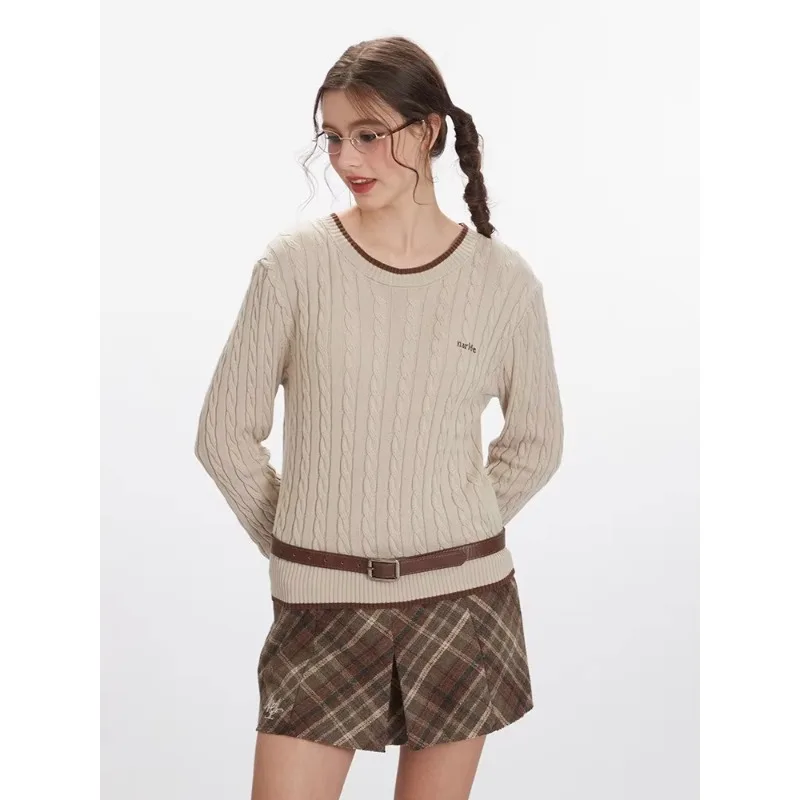 Nariele 2024 осенний новый свитер пуловер иллюзия цветная блокировка вязаный топ