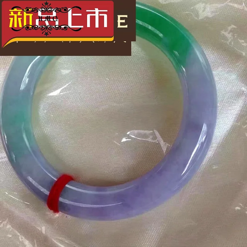 

Myanmar Ice Waxy Yang Green Violet Round Strip Jade Bracelet Ice Spring Colorful Jade Laokeng Light Purple Green Bracelet