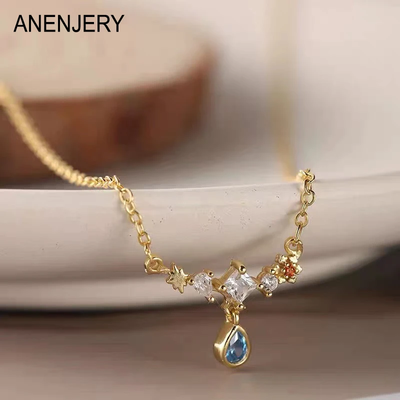 

DAYIN Blue Zircon Water Drop Star Necklace For Women Light Luxury Niche Design New Fashion Clavicle Chain Exquisite Pendant