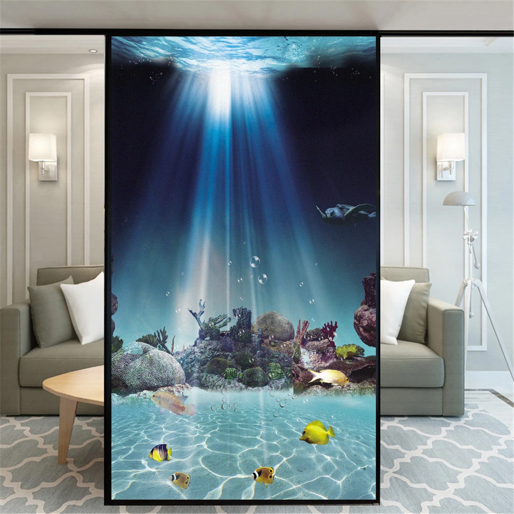

Beautiful Sea Privacy Window Film Static Cling No Glue Decorative Window Treatments Window Coverings Glass Sticker for Home