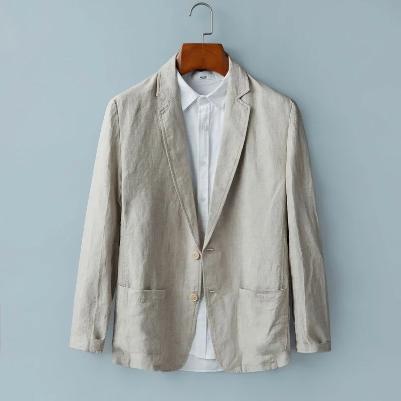 

Men'S Casual Linen Suit Simple England Style Gentle All-Match Two Button Solid Color Back Split Pocket Decoration Slim