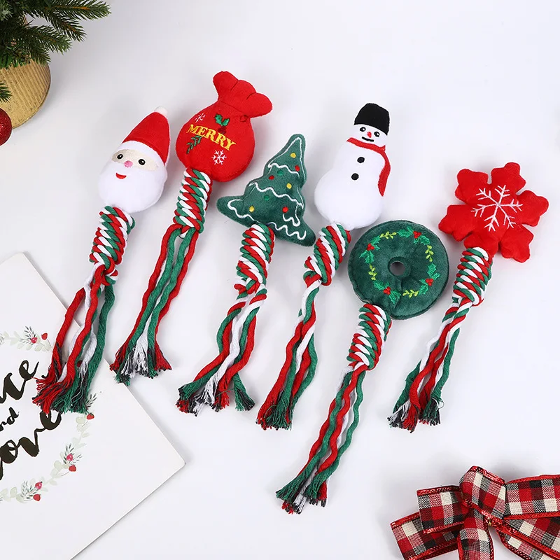 

Pets Dog Toys Christmas Bite Toys Cane Cotton Ropes Knot Dogs Chew Interactive Molar Bite Toy Puppy Dog Accessories Pet Items