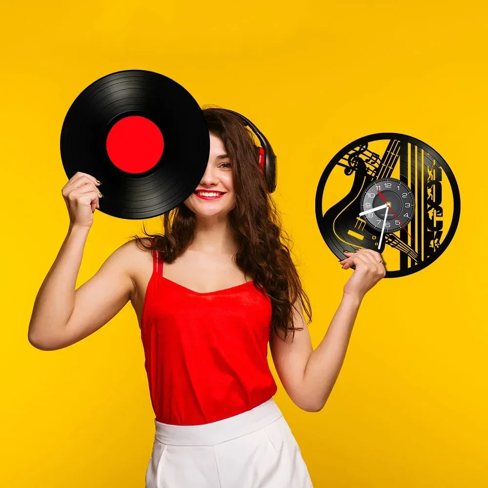 Электрическая гитара Rock виниловая пластина CD диск настенные часы ремешок музыка