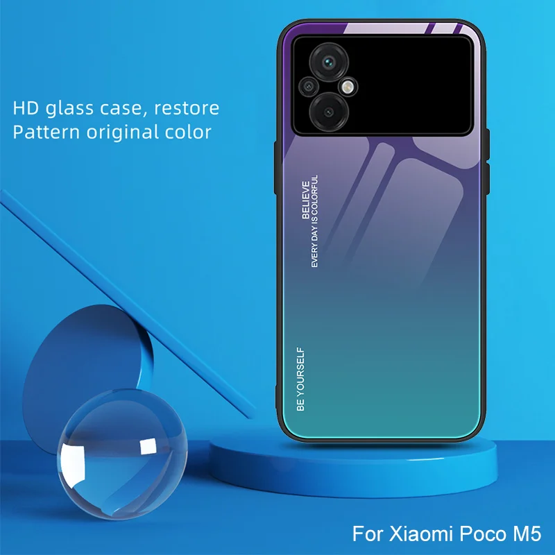 

Gradient Color Phone Case For Xiaomi Poco M5 4G M3 M4 X4 Pro 5G Case For Poco F3 F2 X3 Pro NFC GT Tempered Glass Back Case Cover