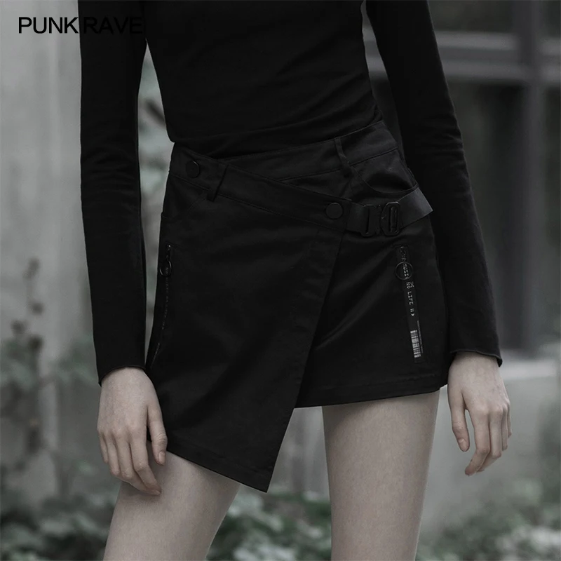 

PUNK RAVE Women's Punk Asymmetrical Zipper Skirt Inelasticity Woven Fabric Fashion Personality Letter Zipper Mini Skirt
