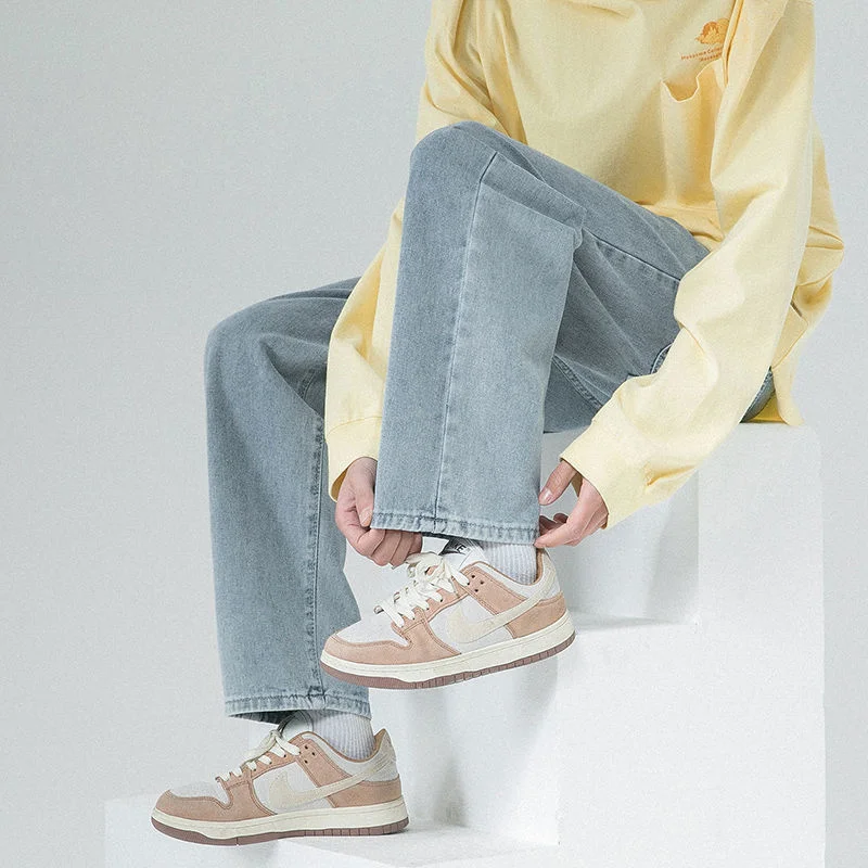 Blue Grey Baggy Jeans Men's Fashion Retro Casual Straight Jeans Men Streetwear Hip Hop Loose Biker Denim Pants Mens Trousers