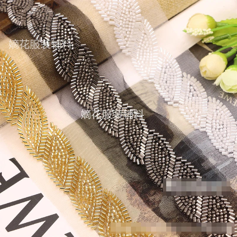 Сетчатое кружево с узором листьев и вышивкой бисером платье сделай сам передний