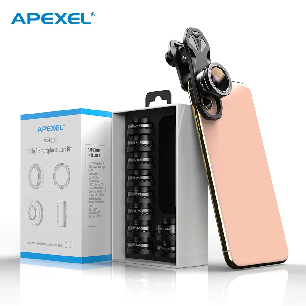 APEXEL HD Multi-Function 10in1 11in1 Phones Camera Lens Kits Macro Wide Angle Telephoto With CPL Star Filter For iPhone Samsung