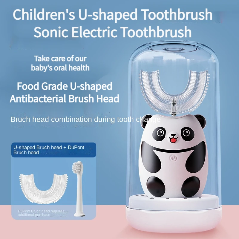 Детская U-образная зубная щетка с мультяшной пандой ультрафиолетовая