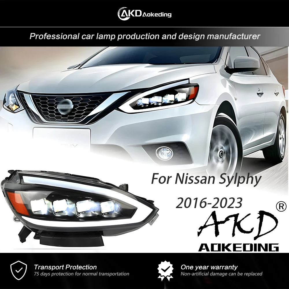 Фары AKD для Nissan Sylphy фары 2016-2023 серебристые DRL H7 стандартная ксеноновая лампа в