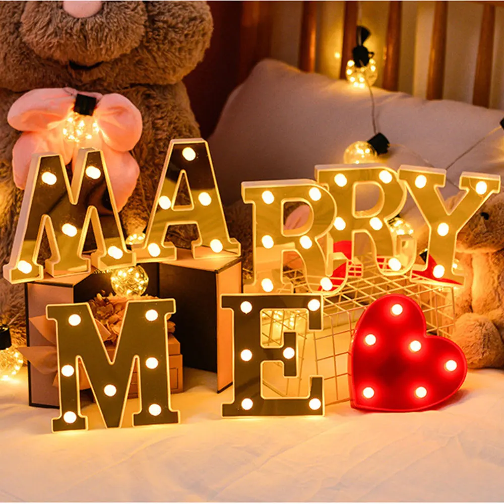 

LED Golden Digital Light For Marriage Proposal Birthday Holiday Romantic Decoration Light Marquee Sign Alphabet Light Wall Lamp