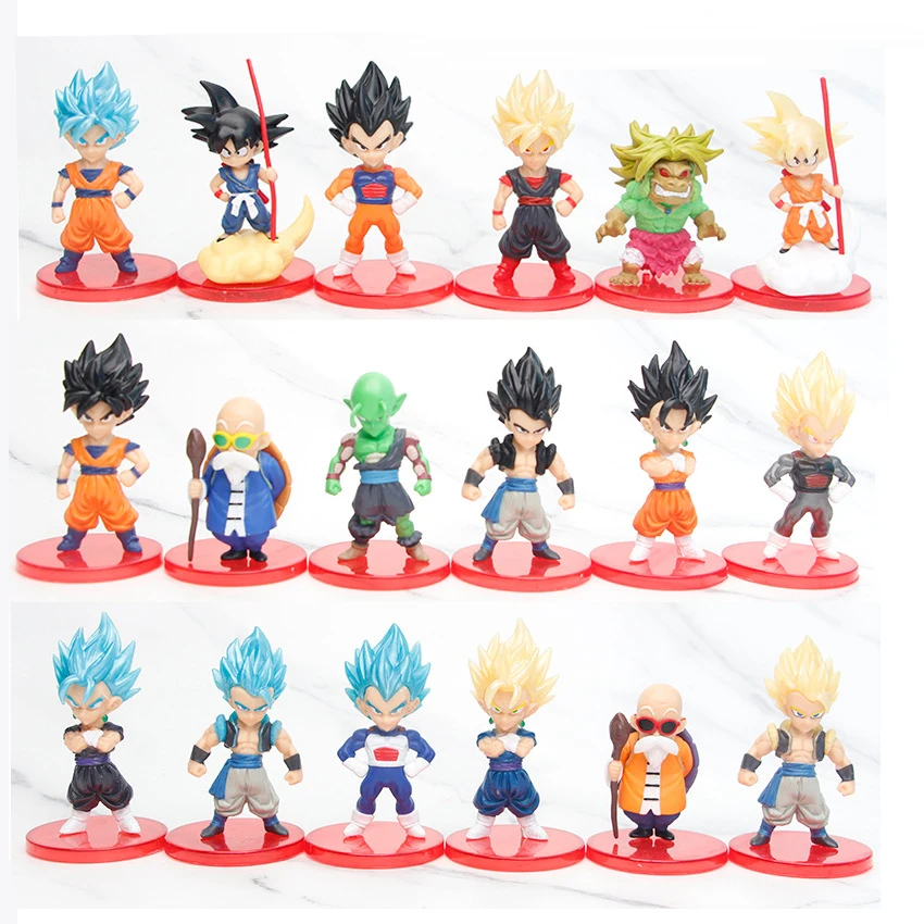 18pcs Set Dragon Ball Z Childhood Son Goku Broly Buu Vegeta Super Saiyan Figures Pvc Collectable Model Doll Toys Kids Gifts Aliekspress