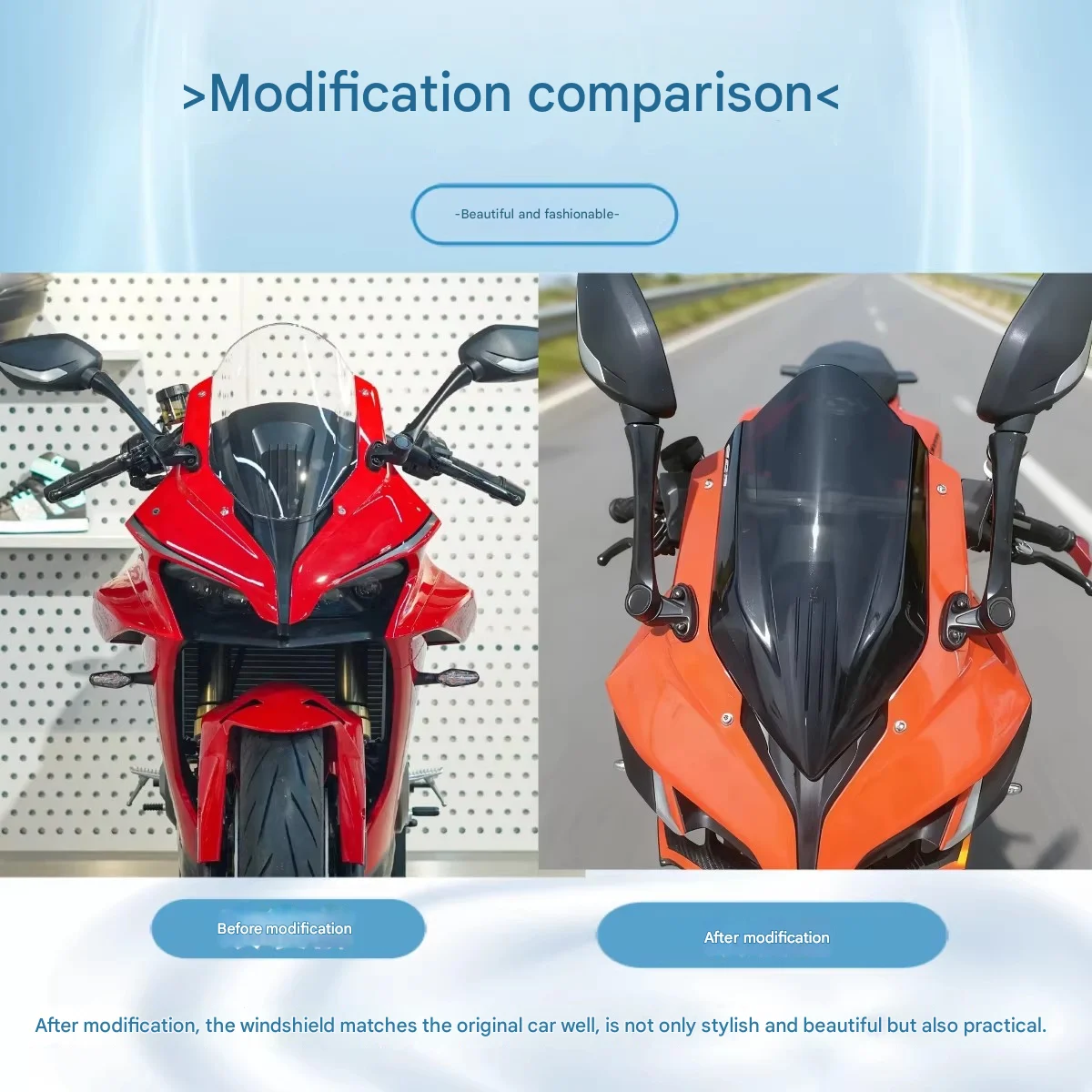 Фото Для QJMOTOR SRK 550 S: Модифицированное гоночное увеличенное ветровое стекло, агрессивный дизайн передней части, аксессуар для улучшения стиля. №2